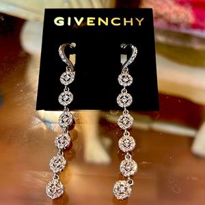 Crystal silver linear drop earrings by GIVENCHY